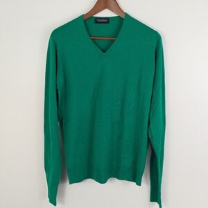 John Smedley 100% Merino Wool Jumper V Neck Green Size Medium